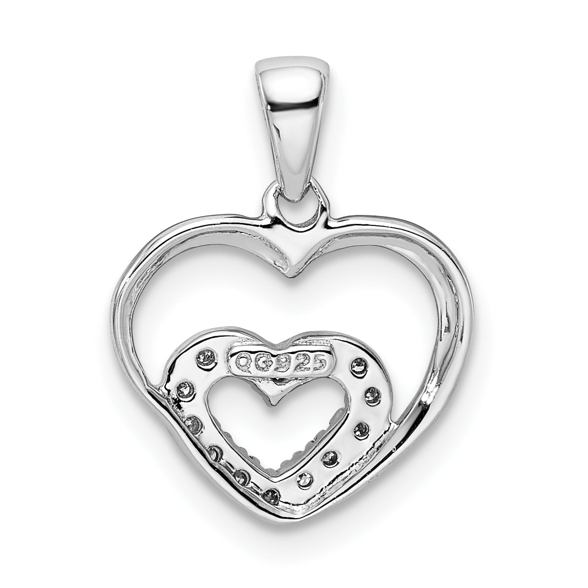 Sterling Silver Diamond Rhodium Heart Pendant