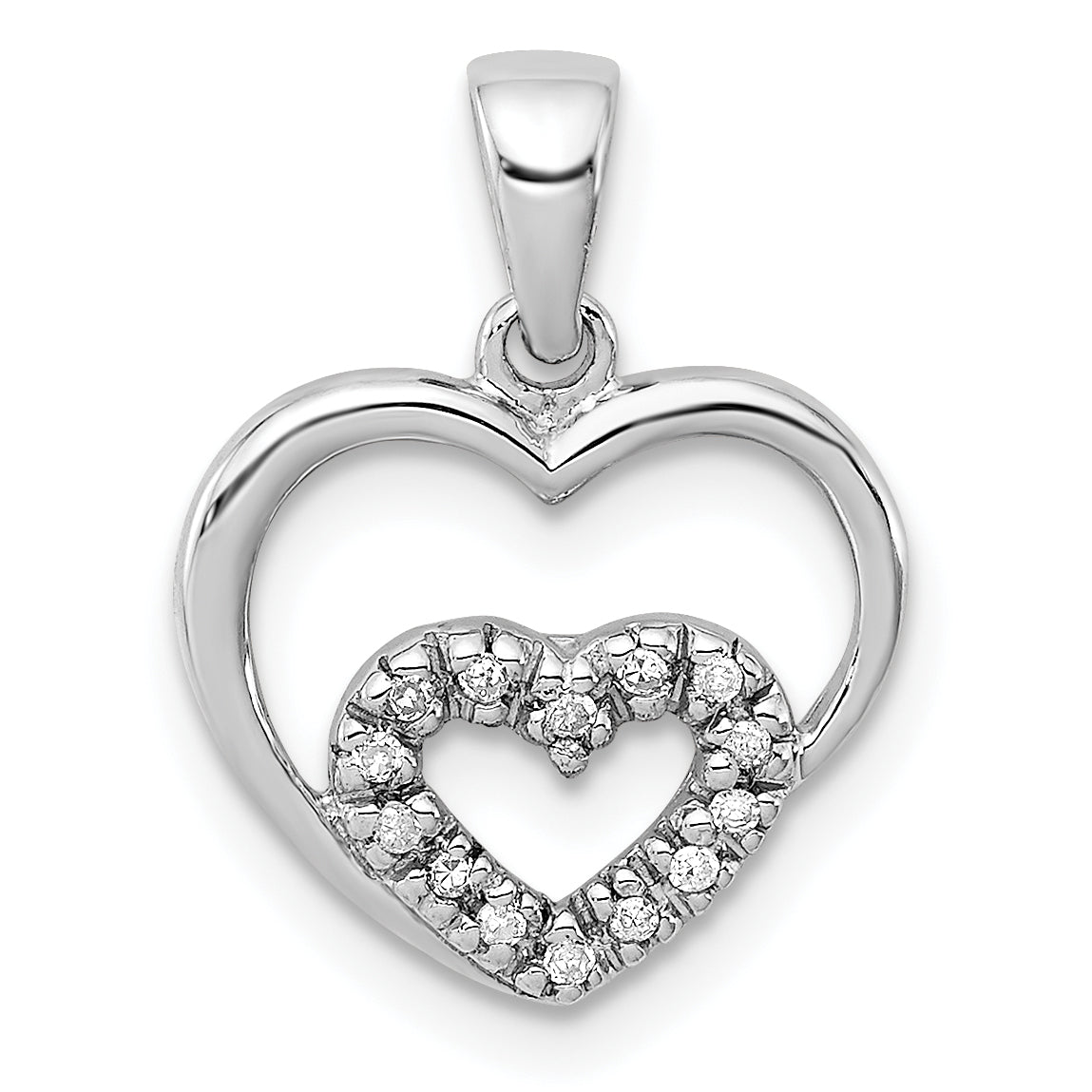 Sterling Silver Diamond Rhodium Heart Pendant