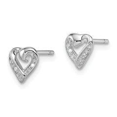 Sterling Silver Rhodium Diamond Heart Post Earrings