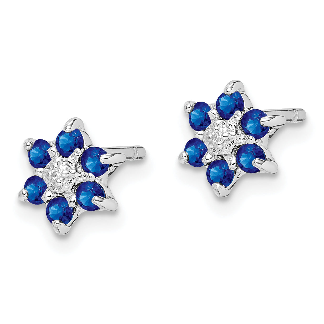 Sterling Silver 925 Sapphire & Diamond Button Earrings with Polished Finish