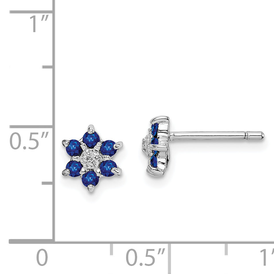 Sterling Silver 925 Sapphire & Diamond Button Earrings with Polished Finish