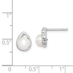 Sterling Silver Rhodium-plated 5mm FW Cultured Pearl & Diamond Post Ear