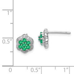 Sophia Jewelers Sterling Silver Emerald & Diamond Earrings, Polished Cluster Design