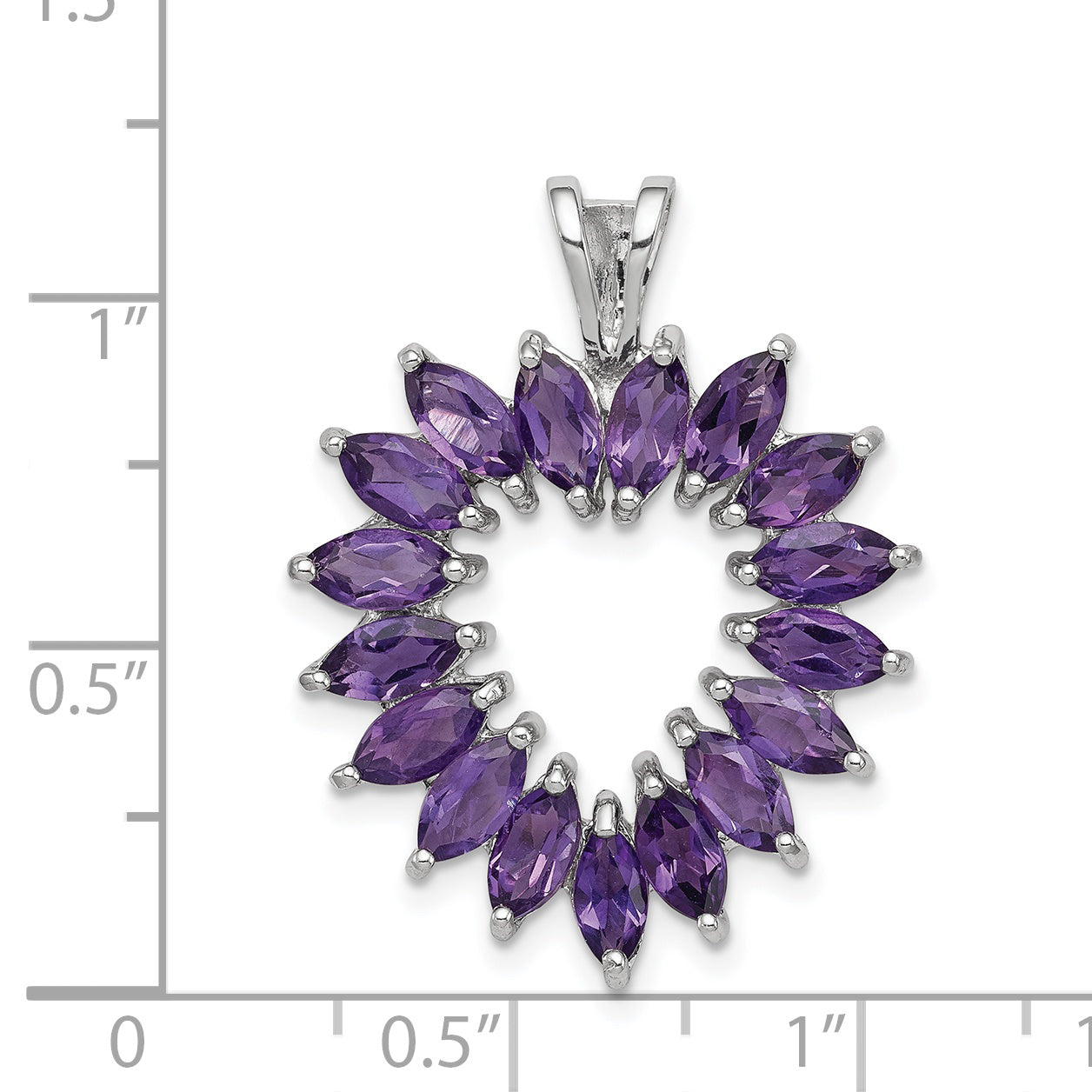 Sterling Silver Rhodium Plated Marquise Amethyst Heart Pendant