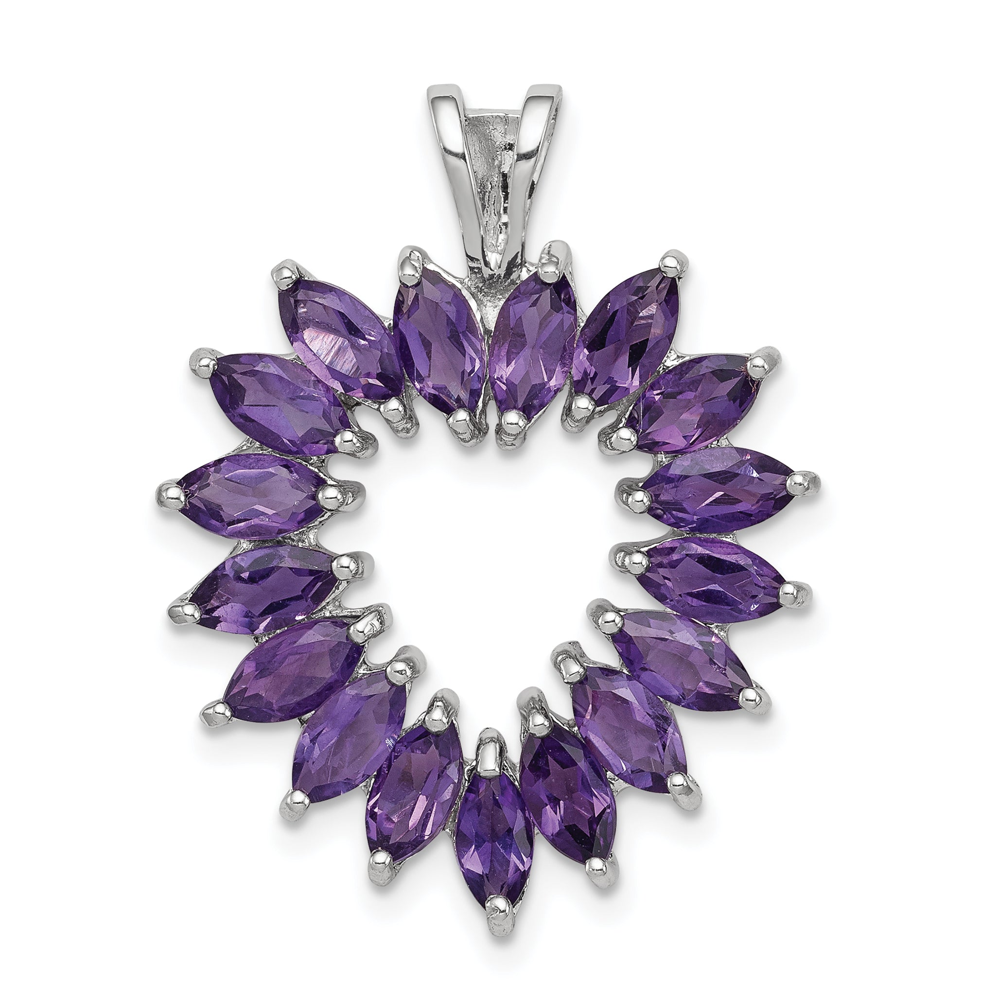 Sterling Silver Rhodium Plated Marquise Amethyst Heart Pendant