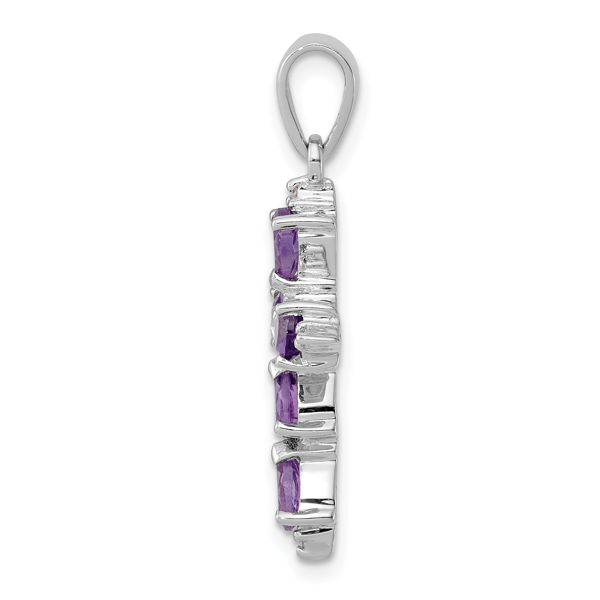 Sterling Silver Rhodium Plated Amethyst Cross Pendant