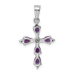 Sterling Silver Rhodium Plated Amethyst Cross Pendant