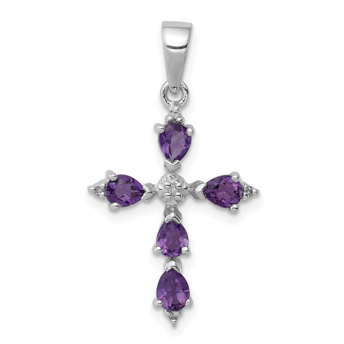 Sterling Silver Rhodium Plated Amethyst Cross Pendant