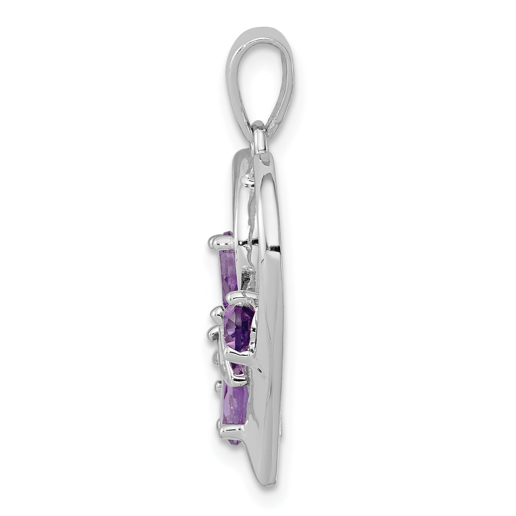 Sterling Silver RH Plated Amethyst and Diamond Butterfly Heart Pendant