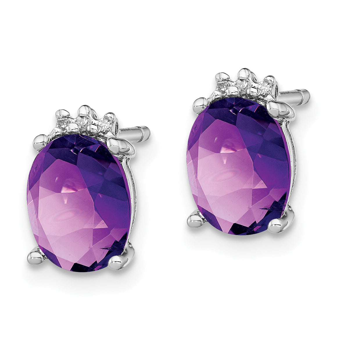 Sophia Jewelers Sterling Silver Amethyst & Diamond Earrings, Rhodium Plated, Elegant Stud Style