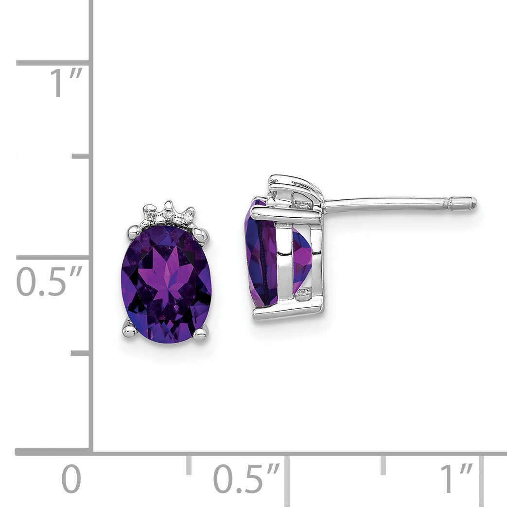 Sophia Jewelers Sterling Silver Amethyst & Diamond Earrings, Rhodium Plated, Elegant Stud Style