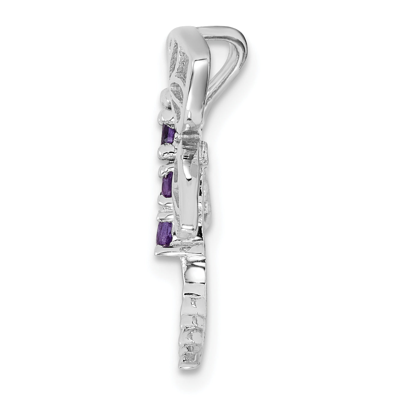 Sterling Silver Rhodium Amethyst Dragonfly Pendant