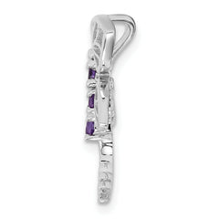 Sterling Silver Rhodium Amethyst Dragonfly Pendant