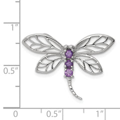 Sterling Silver Rhodium Amethyst Dragonfly Pendant