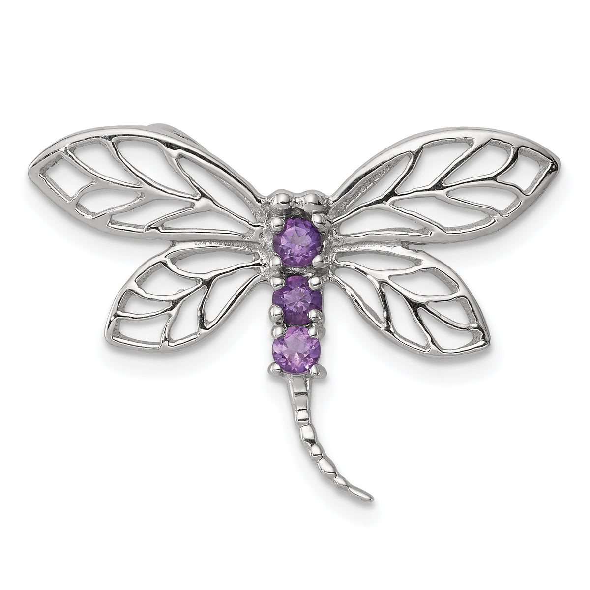 Sterling Silver Rhodium Amethyst Dragonfly Pendant