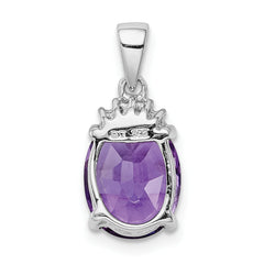 Sterling Silver Rhodium Plated Amethyst and Diamond Pendant