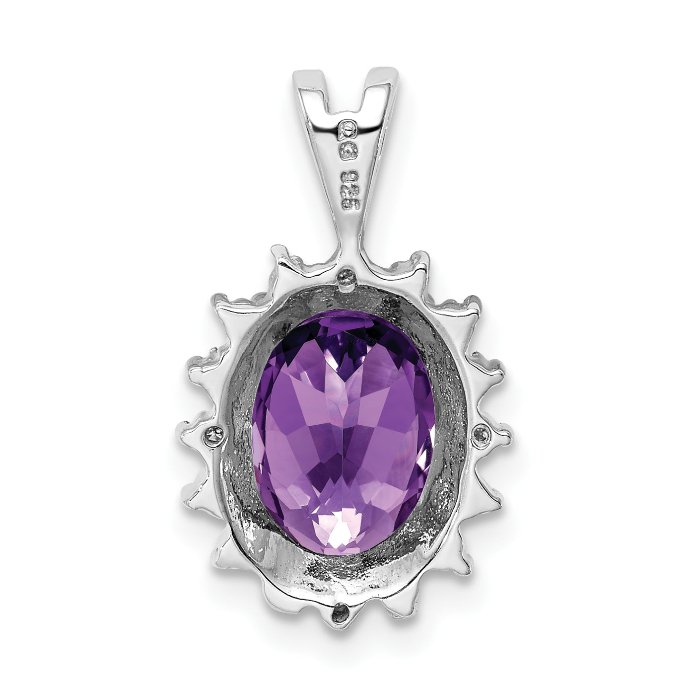 Sterling Silver Rhodium Plated Oval Amethyst and Diamond Pendant