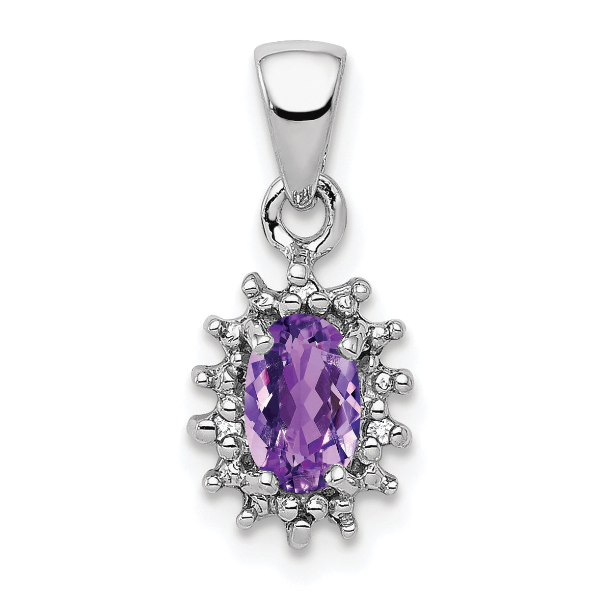 Sterling Silver Rhodium Plated Amethyst and Diamond Pendant