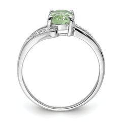 Sterling Silver Rhodium Green Quartz & Diamond Ring