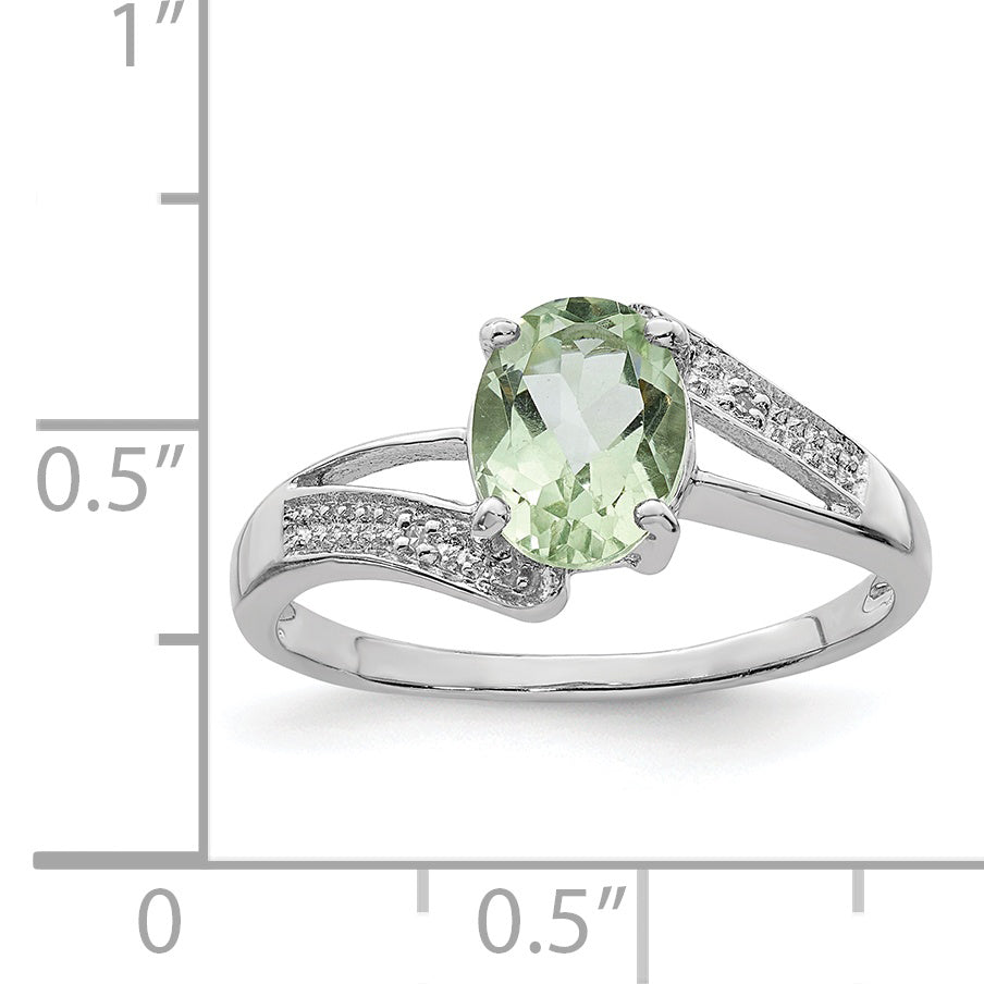 Sterling Silver Rhodium Green Quartz & Diamond Ring