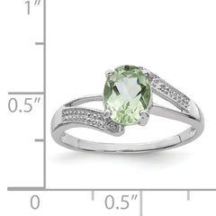 Sterling Silver Rhodium Green Quartz & Diamond Ring