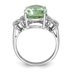 Sterling Silver Rhodium Green Quartz & Diamond Ring