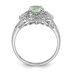 Sterling Silver Rhodium Green Quartz & Diamond Ring