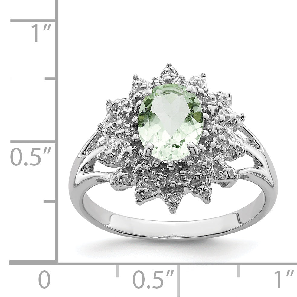 Sterling Silver Rhodium Green Quartz & Diamond Ring