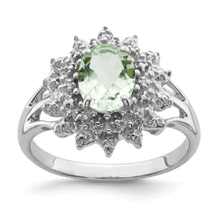 Sterling Silver Rhodium Green Quartz & Diamond Ring