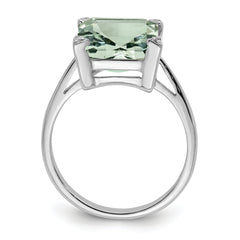 Sterling Silver Rhodium Green Quartz Diamond Ring