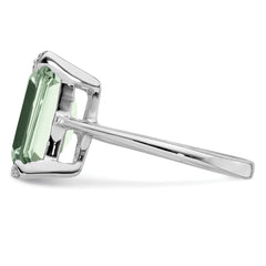 Sterling Silver Rhodium Green Quartz Diamond Ring