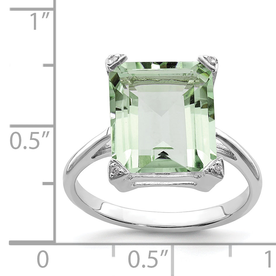 Sterling Silver Rhodium Green Quartz Diamond Ring