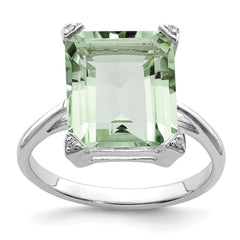 Sterling Silver Rhodium Green Quartz Diamond Ring