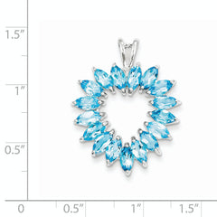 Sterling Silver Rhodium Marquise Swiss Blue Topaz Heart Pendant