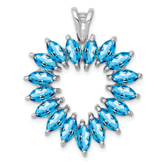 Sterling Silver Rhodium Marquise Swiss Blue Topaz Heart Pendant