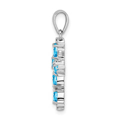 Sterling Silver Rhodium Pear Swiss Blue Topaz Cross Pendant