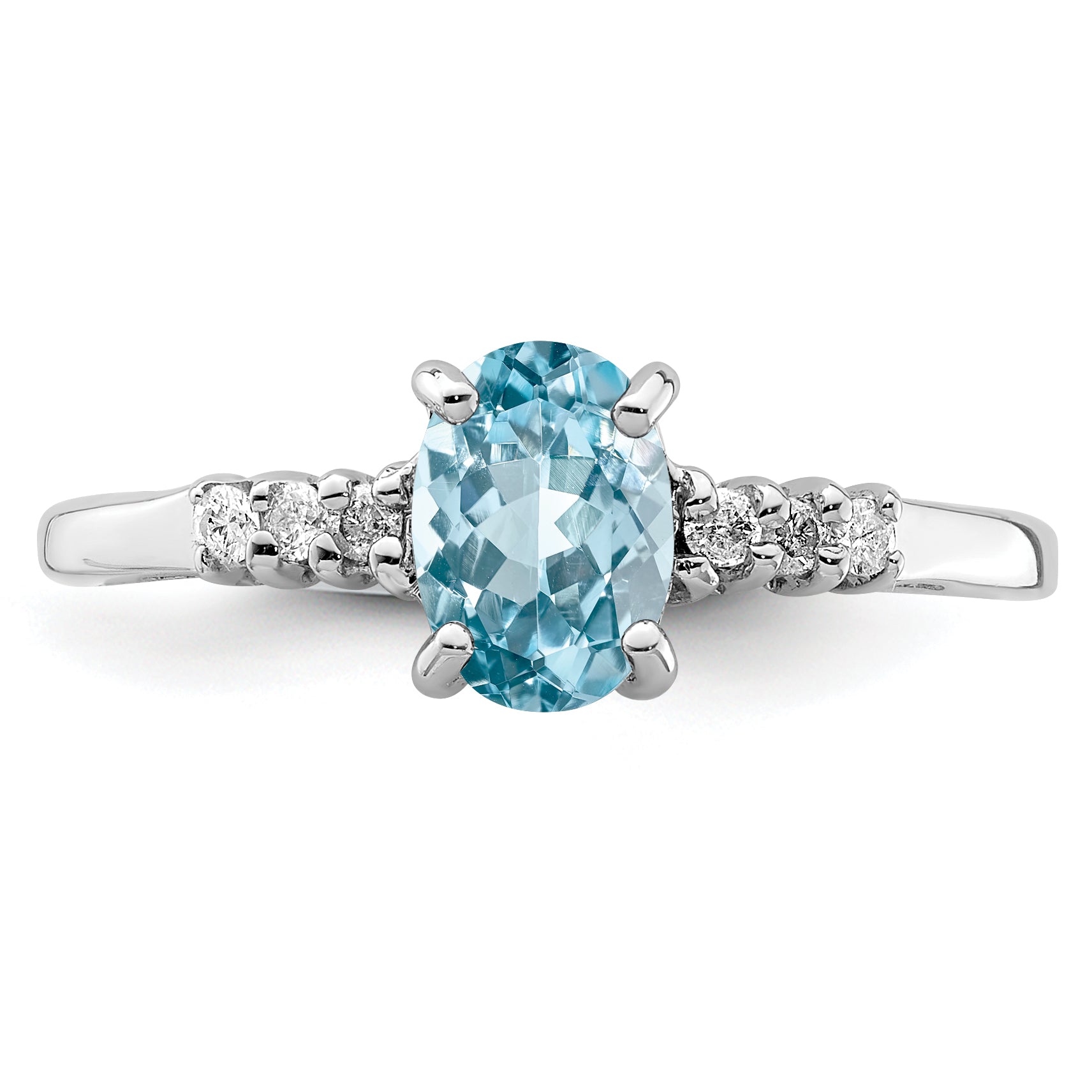 Sterling Silver Rhodium Light Swiss Blue Topaz & Diamond Ring