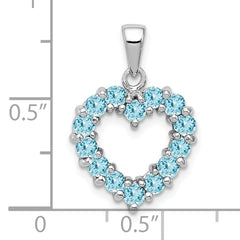 Sterling Silver Rhodium Light Swiss Blue Topaz Heart Pendant