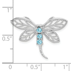 Sterling Silver Rhodium Light Swiss Blue Topaz Dragonfly Pendant