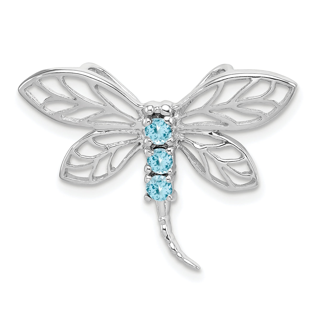 Sterling Silver Rhodium Light Swiss Blue Topaz Dragonfly Pendant