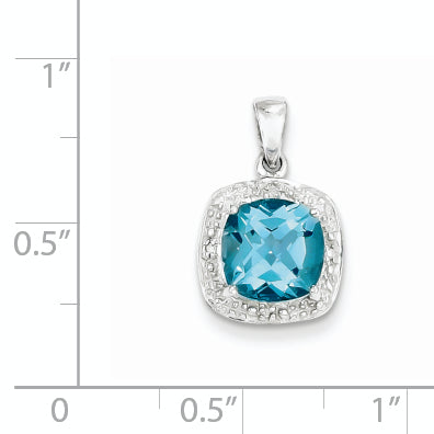 Sterling Silver Rhodium Light Swiss Blue Topaz Pendant