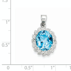 Sterling Silver Rhodium Light Swiss Blue Topaz Diamond Pendant