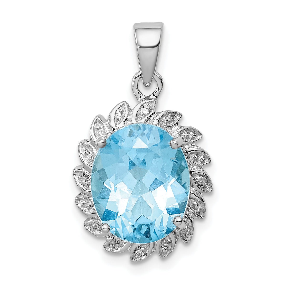 Sterling Silver Rhodium Light Swiss Blue Topaz Diamond Pendant