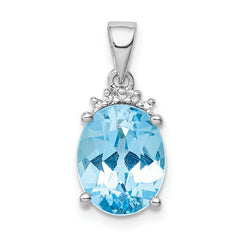 Sterling Silver Rhodium-plated Sky Blue Topaz Diamond Pendant