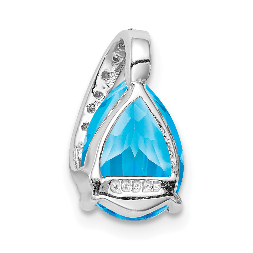 Sterling Silver Rhodium Pear Swiss Blue Topaz Pendant