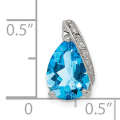 Sterling Silver Rhodium Pear Swiss Blue Topaz Pendant