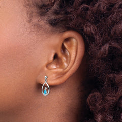 Sterling Silver Swiss Blue Topaz and Diamond Drop Earrings - Rhodium-Plated, Polished Finish.