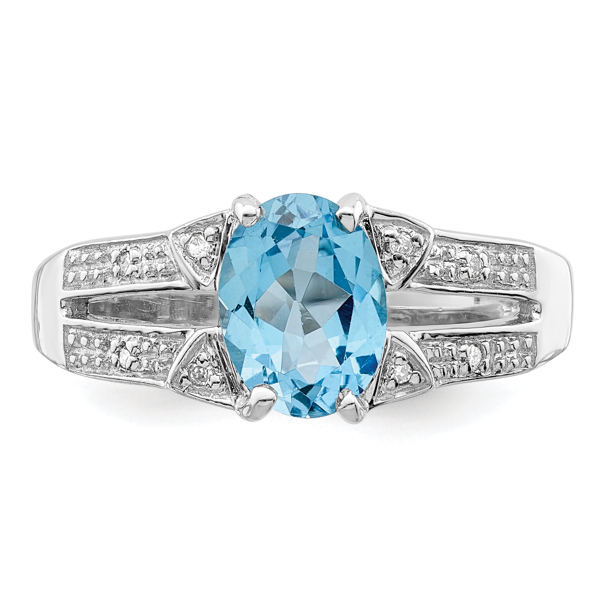 Sterling Silver Rhodium Light Swiss Blue Topaz & Diamond Ring