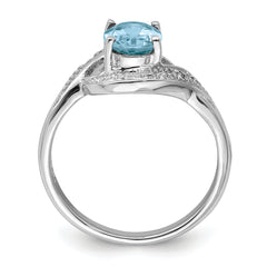 Sterling Silver Rhodium Swiss Blue Topaz & Diamond Ring