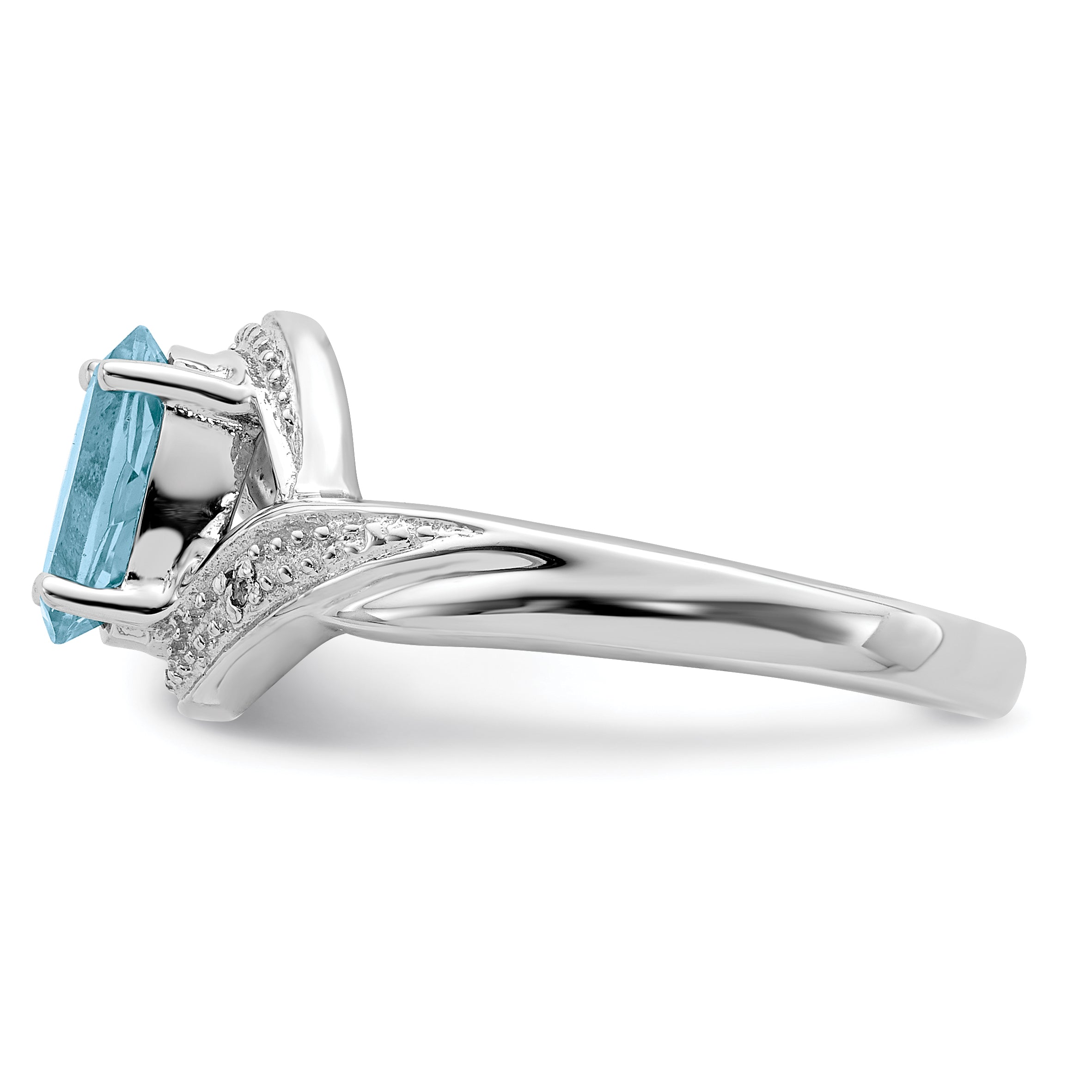 Sterling Silver Rhodium Swiss Blue Topaz & Diamond Ring